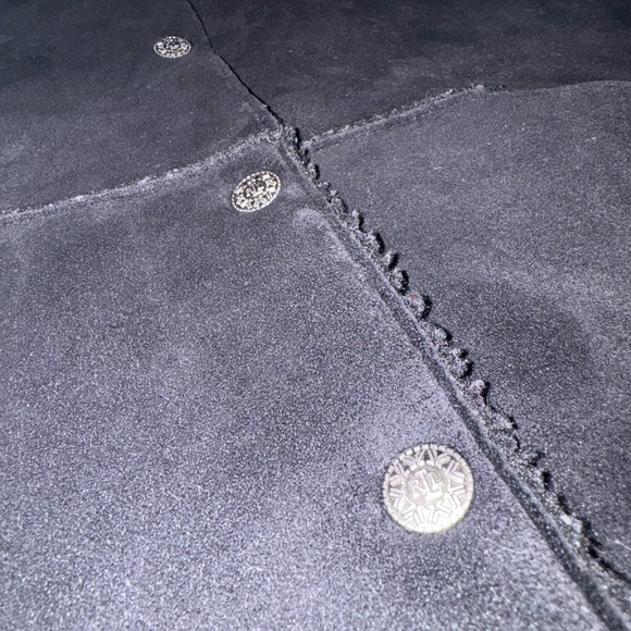 Ralph Lauren Faux Suede/Shearling Hooded Vest, Black, Womens Large, Sherpa Lined - Picture 2 of 5